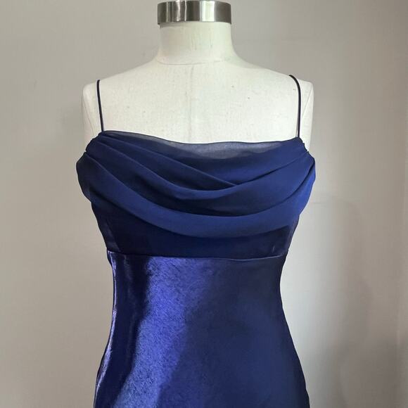 Vintage 90s Royal Blue Shimmer Iridescent Prom Formal Prom Dress Sz 6 - Picture 8 of 14